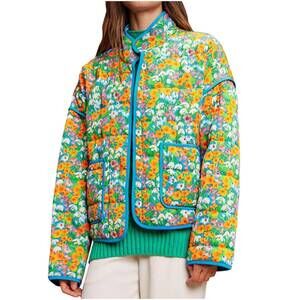 NEW DAVI & DANI retro floral quilted jacket in multi